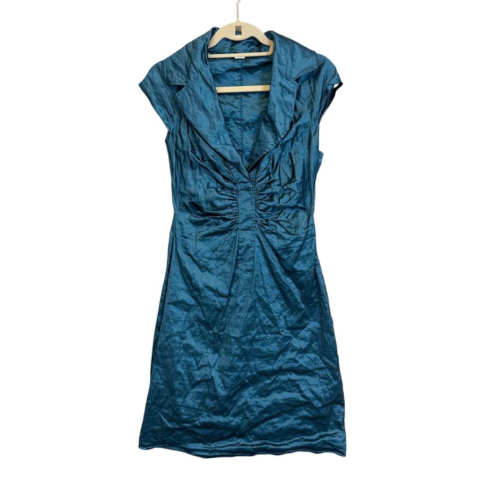 Vintage Searle Sheath Dress S/M Blue Satin Collared Party Cocktail Evening Retro